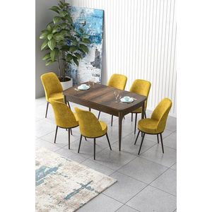 Extendable Dining Table & Chairs Set (7 Pieces) Zen - Baroque, Mustard vyobraziť