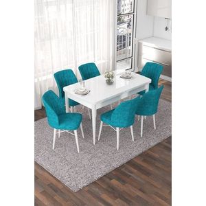 Extendable Dining Table & Chairs Set (7 Pieces) Nef - White, Turquoise vyobraziť