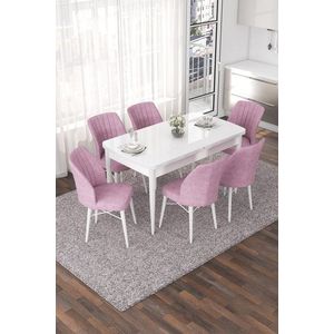 Extendable Dining Table & Chairs Set (7 Pieces) Nef - White, Pink vyobraziť