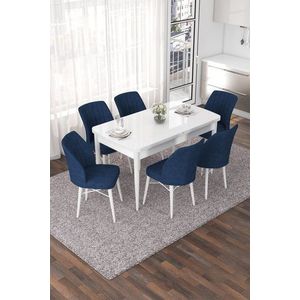 Extendable Dining Table & Chairs Set (7 Pieces) Nef - White, Navy Blue vyobraziť