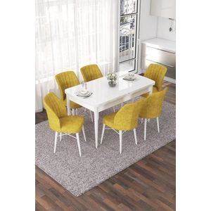 Extendable Dining Table & Chairs Set (7 Pieces) Nef - White, Mustard vyobraziť