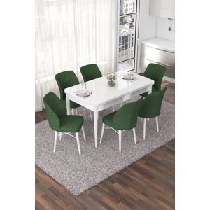 Extendable Dining Table & Chairs Set (7 Pieces) Nef - White, Khaki vyobraziť