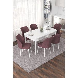 Extendable Dining Table & Chairs Set (7 Pieces) Nef - White, Dusty Rose vyobraziť