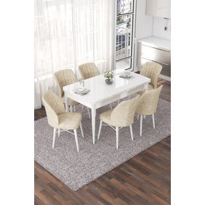 Extendable Dining Table & Chairs Set (7 Pieces) Nef - White, Cream vyobraziť