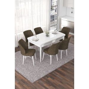 Extendable Dining Table & Chairs Set (7 Pieces) Nef - White, Brown vyobraziť
