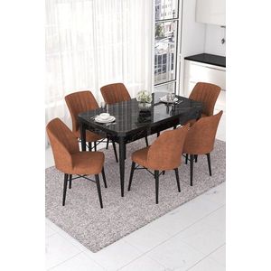 Extendable Dining Table & Chairs Set (7 Pieces) Nef - Black Marble, Tile Red vyobraziť