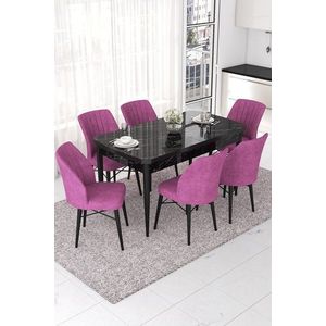 Extendable Dining Table & Chairs Set (7 Pieces) Nef - Black Marble, Purple vyobraziť