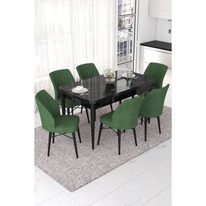 Extendable Dining Table & Chairs Set (7 Pieces) Nef - Black Marble, Khaki vyobraziť