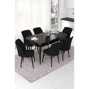 Extendable Dining Table & Chairs Set (7 Pieces) Nef - Black Marble, Black vyobraziť