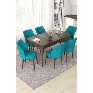 Extendable Dining Table & Chairs Set (7 Pieces) Nef - Baroque, Turquoise vyobraziť