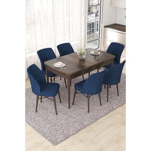 Extendable Dining Table & Chairs Set (7 Pieces) Nef - Baroque, Navy Blue vyobraziť