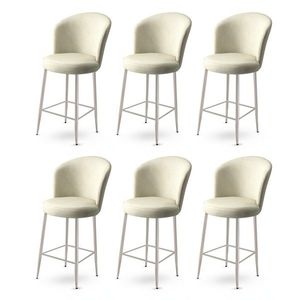 Bar Stool Set (6 Pieces) Fora - Cream, Chrome vyobraziť