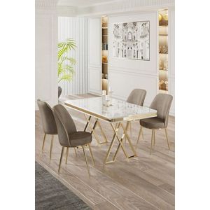 Dining Table & Chairs Set (5 Pieces) Vals - White, Gold, Cappuccino vyobraziť
