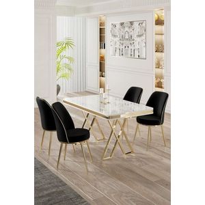 Dining Table & Chairs Set (5 Pieces) Vals - White, Gold, Black vyobraziť