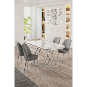 Dining Table & Chairs Set (5 Pieces) Vals - White, Chrome, Grey vyobraziť