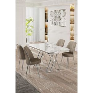 Dining Table & Chairs Set (5 Pieces) Vals - White, Chrome, Cappuccino vyobraziť