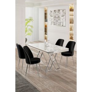 Dining Table & Chairs Set (5 Pieces) Vals - White, Chrome, Black vyobraziť