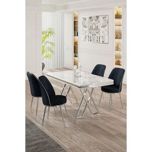 Dining Table & Chairs Set (5 Pieces) Vals - White, Chrome, Anthracite vyobraziť