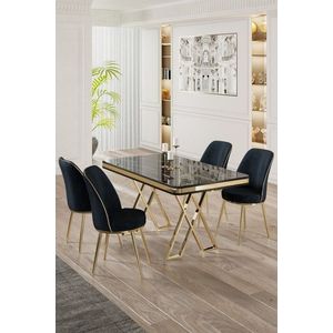 Dining Table & Chairs Set (5 Pieces) Vals - Black Marble, Gold, Anthracite vyobraziť