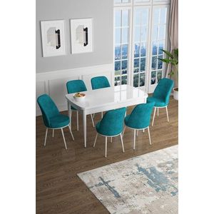 Extendable Dining Table & Chairs Set (7 Pieces) Han - White, Turquoise vyobraziť