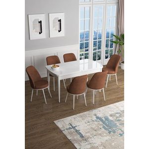 Extendable Dining Table & Chairs Set (7 Pieces) Han - White, Tile Red vyobraziť