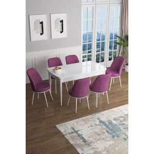 Extendable Dining Table & Chairs Set (7 Pieces) Han - White, Purple vyobraziť