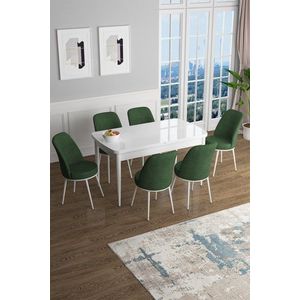 Extendable Dining Table & Chairs Set (7 Pieces) Han - White, Khaki vyobraziť