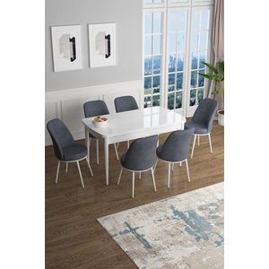 Extendable Dining Table & Chairs Set (7 Pieces) Han - White, Fume vyobraziť
