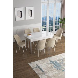 Extendable Dining Table & Chairs Set (7 Pieces) Han - White, Cream vyobraziť