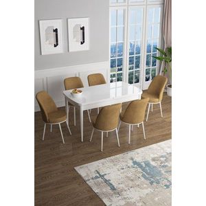 Extendable Dining Table & Chairs Set (7 Pieces) Han - White, Cappuccino vyobraziť