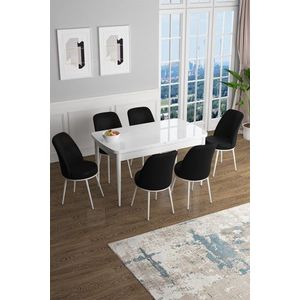 Extendable Dining Table & Chairs Set (7 Pieces) Han - White, Black vyobraziť
