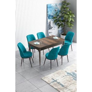 Extendable Dining Table & Chairs Set (7 Pieces) Han - Baroque, Turquoise vyobraziť