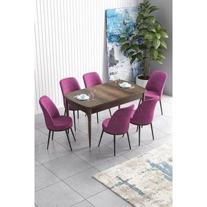 Extendable Dining Table & Chairs Set (7 Pieces) Han - Baroque, Purple vyobraziť