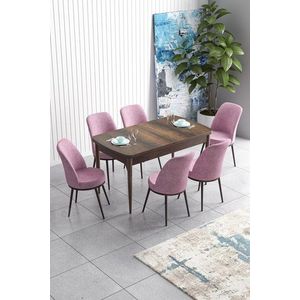 Extendable Dining Table & Chairs Set (7 Pieces) Han - Baroque, Pink vyobraziť