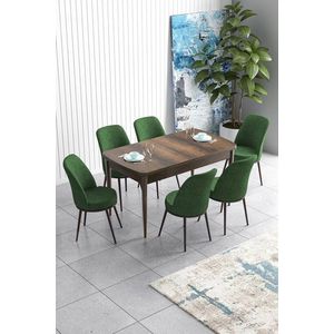 Extendable Dining Table & Chairs Set (7 Pieces) Han - Baroque, Khaki vyobraziť