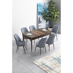Extendable Dining Table & Chairs Set (7 Pieces) Han - Baroque, Grey vyobraziť