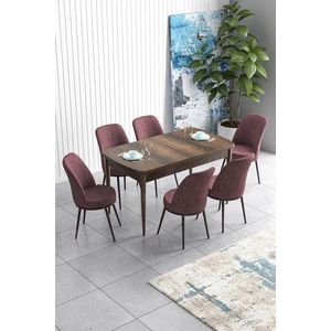 Extendable Dining Table & Chairs Set (7 Pieces) Han - Baroque, Dusty Rose vyobraziť