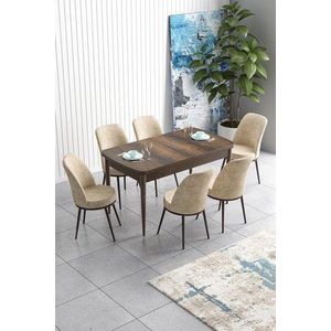 Extendable Dining Table & Chairs Set (7 Pieces) Han - Baroque, Cream vyobraziť