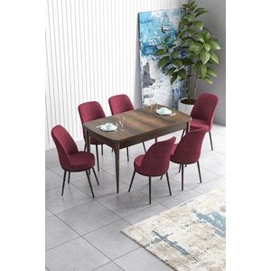 Extendable Dining Table & Chairs Set (7 Pieces) Han - Baroque, Burgundy vyobraziť
