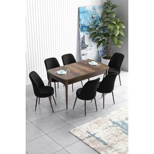 Extendable Dining Table & Chairs Set (7 Pieces) Han - Baroque, Black vyobraziť