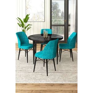 Dining Table & Chairs Set (5 Pieces) Rox - Black Marble, Turquoise vyobraziť