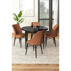 Dining Table & Chairs Set (5 Pieces) Rox - Black Marble, Tile Red vyobraziť
