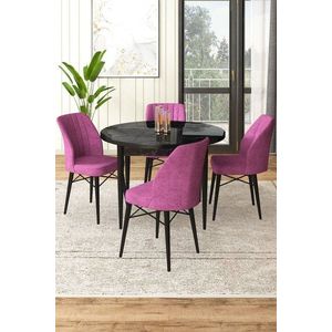 Dining Table & Chairs Set (5 Pieces) Rox - Black Marble, Purple vyobraziť