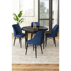 Dining Table & Chairs Set (5 Pieces) Rox - Black Marble, Navy Blue vyobraziť