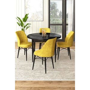 Dining Table & Chairs Set (5 Pieces) Rox - Black Marble, Mustard vyobraziť
