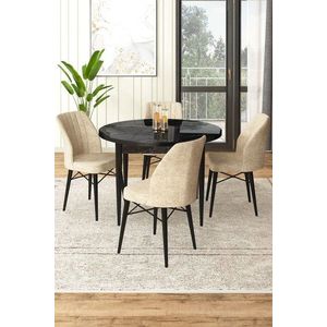 Dining Table & Chairs Set (5 Pieces) Rox - Black Marble, Cream vyobraziť