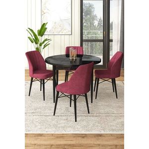Dining Table & Chairs Set (5 Pieces) Rox - Black Marble, Burgundy vyobraziť