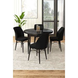 Dining Table & Chairs Set (5 Pieces) Rox - Black Marble, Black vyobraziť