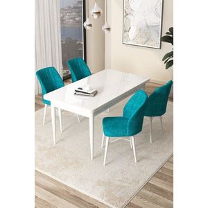 Dining Table & Chairs Set (5 Pieces) Arp - White, Turquoise vyobraziť