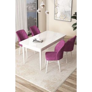 Dining Table & Chairs Set (5 Pieces) Arp - White, Purple vyobraziť